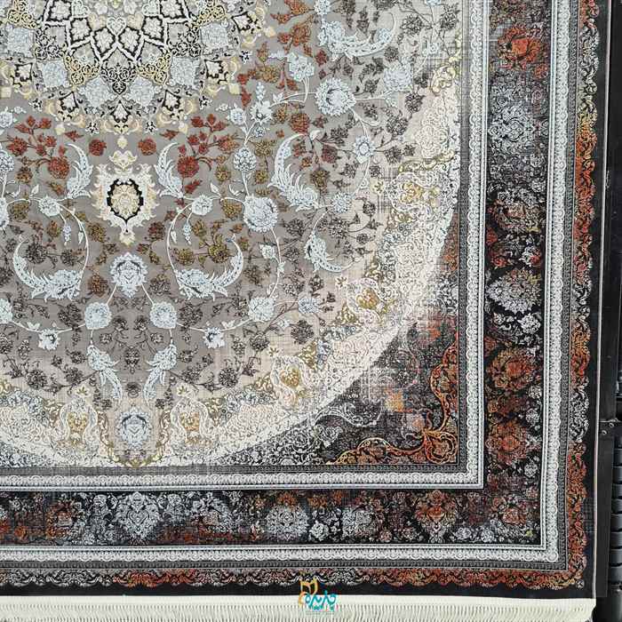 فرش ماشینی جزیره طرح جواهر آجری 1200 شانه گل برجسته